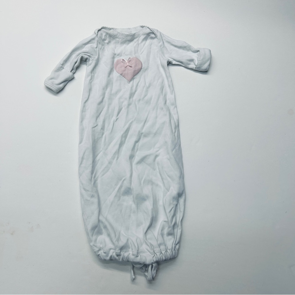 JJ Gown White Pink Gingham Heart Baby Nightgown Pima Cotton Girls NB 0-3 months